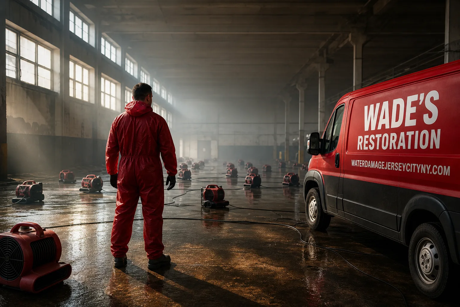 Wade's Restoration damage restoration service vehicle and crew in Jersey City, NJ